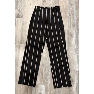 Reformation Pin Striped High Rise Straight Leg Pants Black Cream Size 4